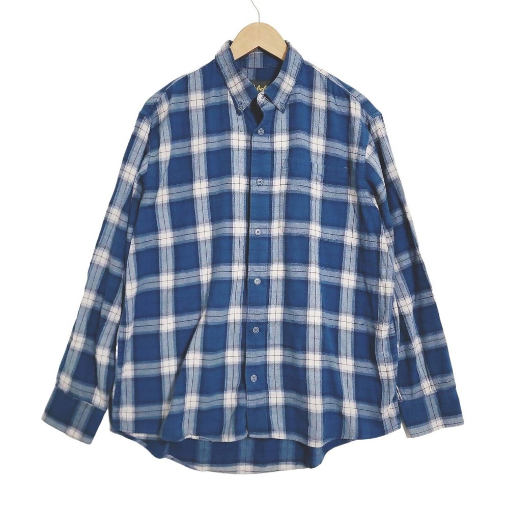 Cabelas Womens Flannel Shirt Large Plaid‎ Blue Long Sleeve Outdoor Pocket